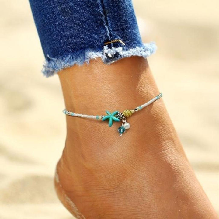 Náramek na kotník hvězdy mušle přírodní kameny