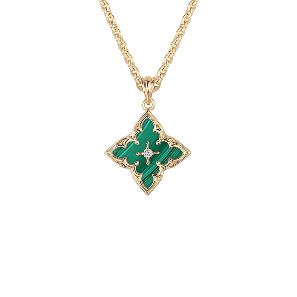 Emerald four-leaf clover gold necklace