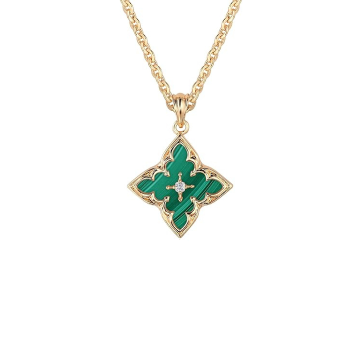 Emerald four-leaf clover gold necklace