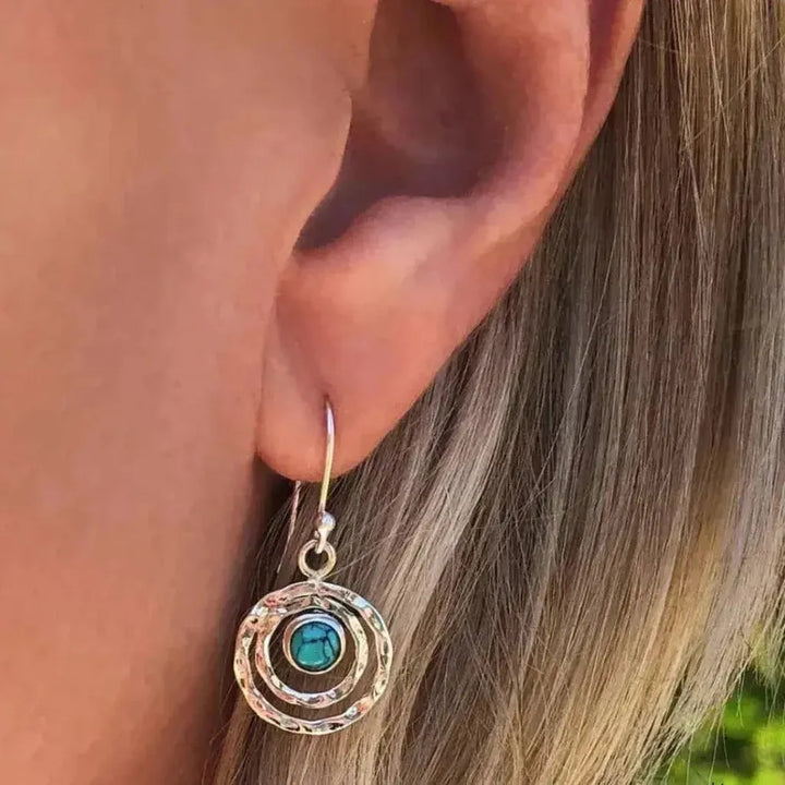 Boho náušnice Saturn tyrkys stříbro zlato