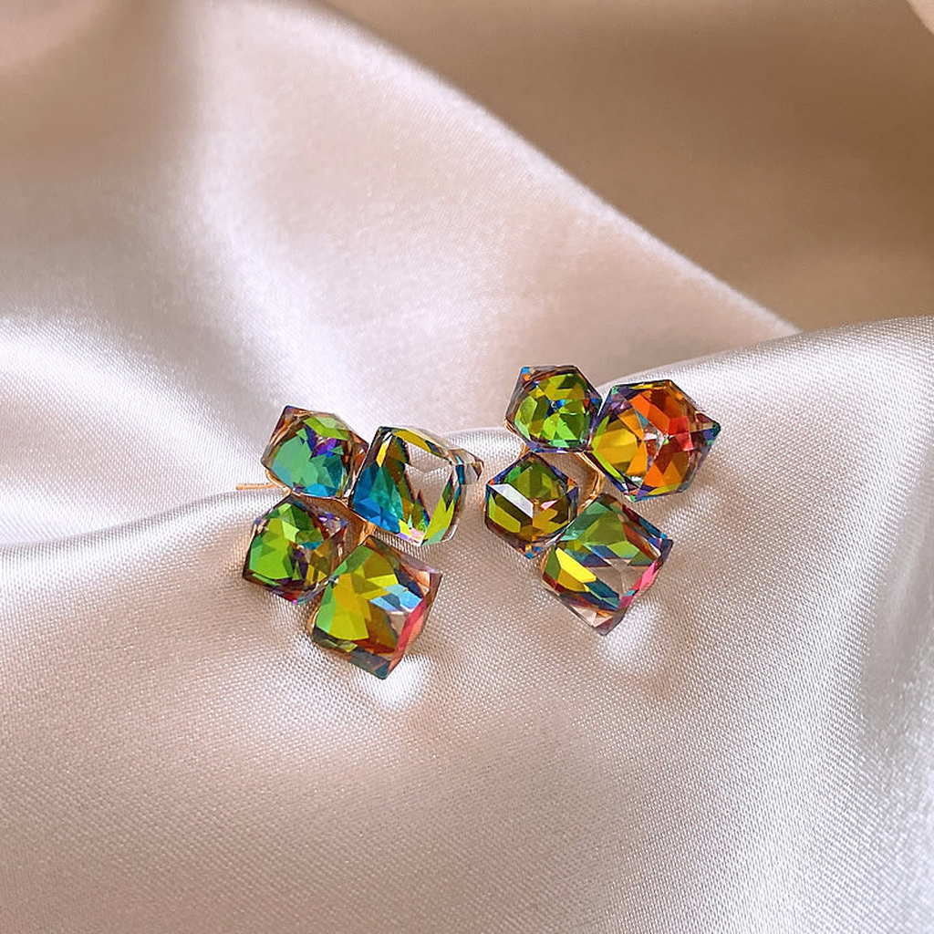 Barevné zirkonové elegantní zlaté náušnice